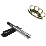 Cumpara ieftin Set Autoaparare: Baston Telescopic Otel 64cm Argintiu + Box Cranii, Husa Curea, Compact 20cm
