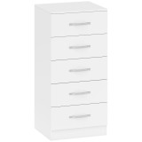HOMCOM Comodă cu 5 Sertare, Design Modern, Slim, cu M&acirc;nere Argintii, Ideală pentru Dormitor, Cameră, Hol sau Living, Dimensiuni 40x35x85 cm, Alb | Aos