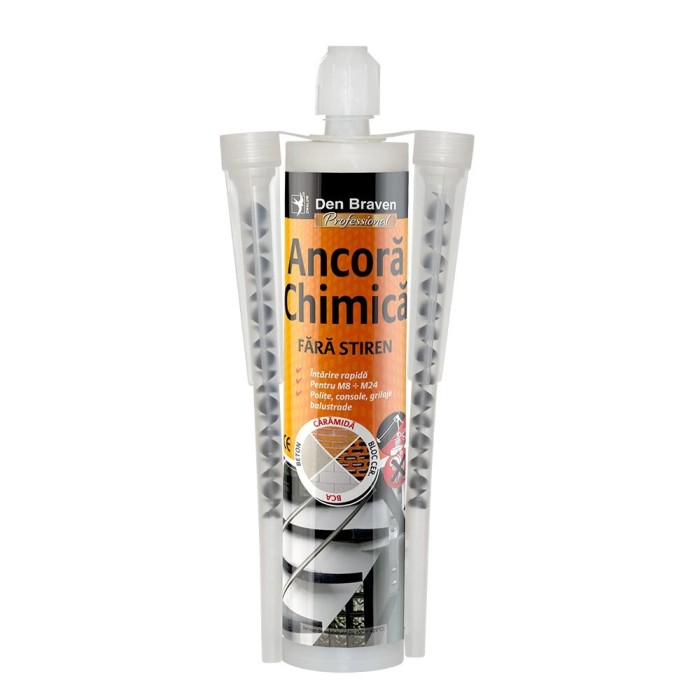 Ancora chimica fara stiren Den Braven gri interior / exterior 300 ml include doua mixere