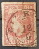 Romania 1868 - Carol l cu Favoriti,18 bani carmin pe galbui,Lp.24b