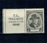 Cehoslovacia 1937 - Președintele Masaryk, cu vinieta, neuzat