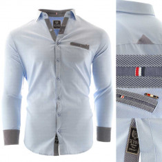 Camasa pentru barbati, bleu, Slim fit, casual, cu guler - Pompei foto