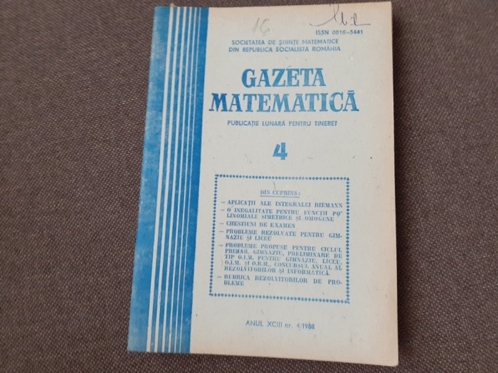GAZETA MATEMATICA NUMARUL 4/1988