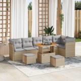VidaXL Set canapea pentru grădină cu 9 piese și perne bej din rattan și poliester