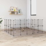 Cușcă animale de companie cu ușă 36 panouri negru 35x35 cm oțel
