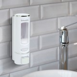 Dozator de sapun manual, pentru perete, cu capacitate de 400 ml, culoare alba