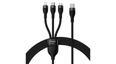 Cablu USB 3 &amp;icirc;n 1 Baseus Flash Series 2, USB-C + micro USB + Lightning, 100 W, 1,5 m (negru) foto