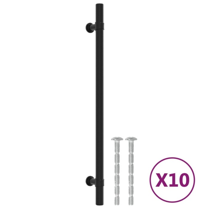 Manere de dulap, 10 buc., negru, 224 mm, otel inoxidabil