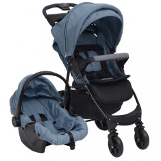 Carucior pentru copii 3-in-1, bleumarin, o?el foto