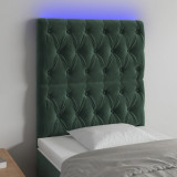 VidaXL Tăblie de pat cu LED, verde &icirc;nchis, 80x7x118/128 cm, catifea