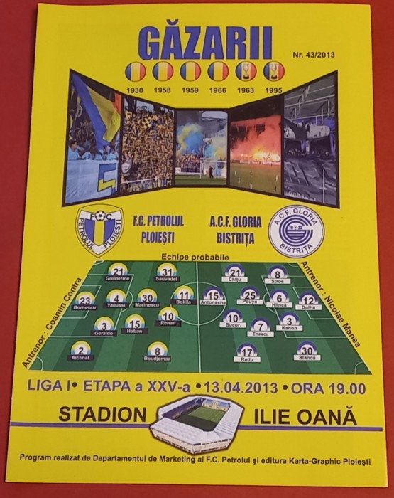 Program meci fotbal PETROLUL PLOIESTI - ACF GLORIA BISTRITA (13.04.2013)