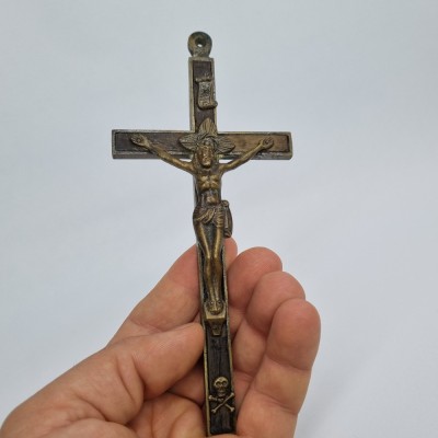 Crucifix din bronz si lemn, vechi, vintage - Franta foto