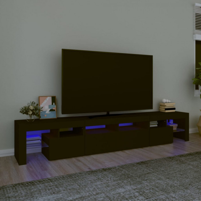 vidaXL Comodă TV cu lumini LED, negru, 230x36,5x40 cm