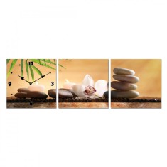 Tablou canvas cu ceas, 3 piese, natura statica, panza, 90 x 30 cm foto
