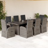 VidaXL Set mobilier grădină cu perne, 9 piese, gri, poliratan