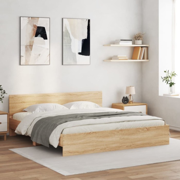 vidaXL Cadru de pat cu tăblie și LED, stejar sonoma, 180x200 cm 3207590