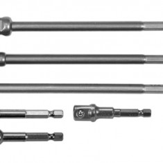 YATO Set 6 adaptoare, prindere hexagonala 1/4&quot;, patrat de 1/4&quot;, 3/8&quot;, 1/2&quot;, lungime 50 si 150 mm