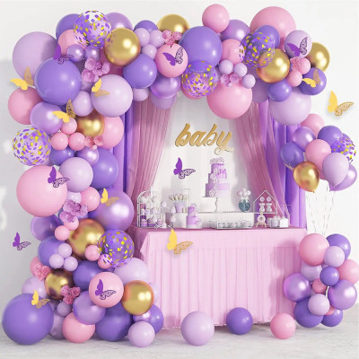 Set baloane ghirlanda Arch Kit 108 piese violet, roz, auriu cu confetti. foto