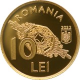 Moneda Aur Romania 2022, 10 Lei, Tezaurul Pietroasa, 1.224g, Aur 999, Proof, Pliant BNR + Certificat, Tiraj 1000