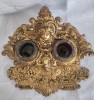 Calimara antica , art noveau, din metal, cu doua recipiente pentru cerneala, Statuete