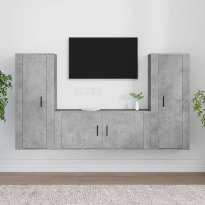 Set dulapuri TV, 3 piese, gri beton, lemn prelucrat GartenMobel Dekor foto