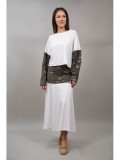 Cumpara ieftin Bluza Crop Dama Broderii Quaintara Bumbac Elastan Talie Unica M-L Kaki/Bej Casual Chic