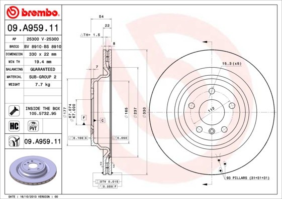 BREMBO 09.A959.11 PRIME LINE - UV Coated Disc frana