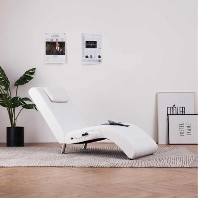 vidaXL Șezlong de masaj cu pernă, alb, piele artificială 281285 foto