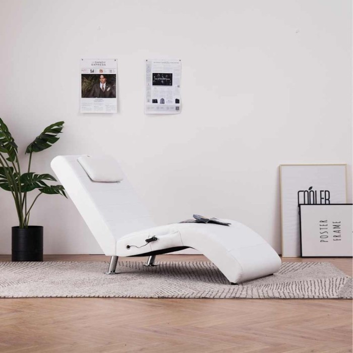 vidaXL Șezlong de masaj cu pernă, alb, piele artificială 281285