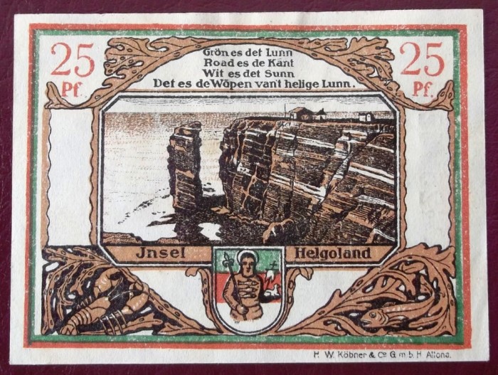 Germania notgeld 25 pfennig 1919 Helgoland Spar &amp; Leihkasse **