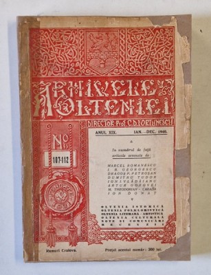ARHIVELE OLTENIEI ANUL XIX , NR. 107 - 112 , IAN - DEC. , 1940 , COPERTA SPATE REFACUTA foto