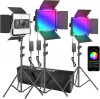 Kit 3 Panouri Neewer RGB,480 LED,trepiezi 200 cm inclusi,geanta transport