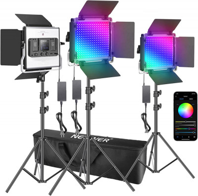 Kit 3 Panouri Neewer RGB,650 LED,trepiezi 200 cm inclusi,geanta transport foto