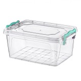 Cutie Depozitare Plastic, Capacitate 3L, Transparentă, Manere Verzi, Oem
