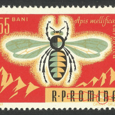 EROARE ROMANIA 1963 LP 574 SERICICULTURA SI APICULTURA 55 BANI MNH