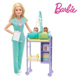 Set Papusa Barbie, Medic Pediatru, Verde, Accesorii Incluse, Mattel