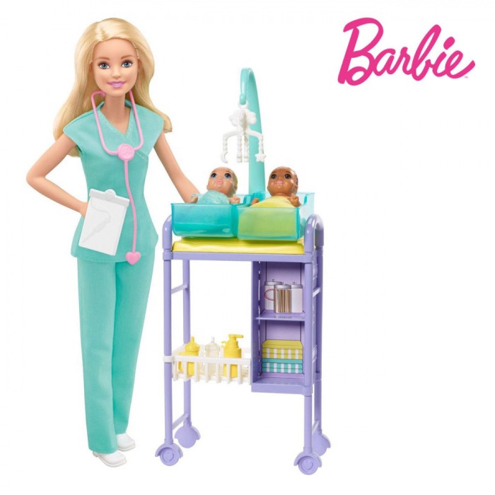 Set Papusa Barbie, Medic Pediatru, Verde, Accesorii Incluse, Mattel