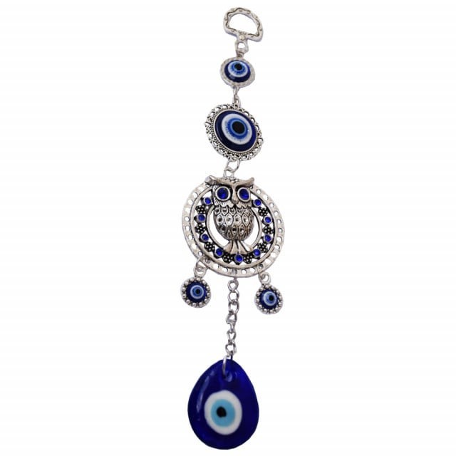Amuleta Feng Shui pentru protectie si noroc, model bufnita si Ochiul lui Horus, argintiu