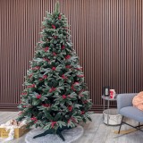 Brad artificial Sersimo, Miahelene Elite, verde nins cu merisoare, mix 2D+3D, 220 cm