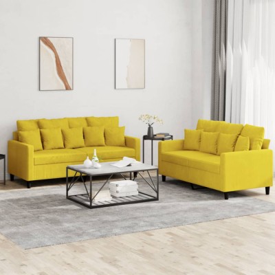 vidaXL Set de canapele cu perne, 2 piese, galben, catifea 3201706 foto