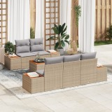 Set canapea grădină vidaXL 6 Piese cu Perne Bej Ratan Poli Acacia, Set canapea grădină vidaXL 2 Locuri cu Depozitare &amp; Perne Bej Ratan Poli