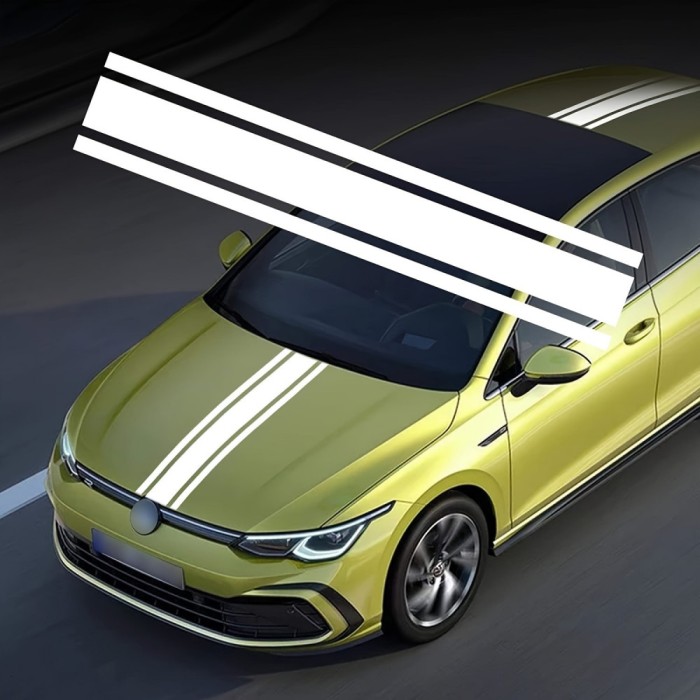 Sticker autoadeziv Tuning, model &quot;Triple Stripes&quot;, dimensiune 125 x 22 cm, culoare Alba