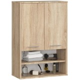 Dulap baie suspendat, cu 2 usi si 2 rafturi deschise, PAL 16 mm, 64x30x94 cm, stejar sonoma Household NewTrend
