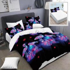 Lenjerie pat dublu,bumbac finet,6 piese,cearceaf cu elastic 160 180x200cm, cearceaf pilota 200x230cm, 2 fete de perna 50x70, 2 fete de perna 70x70-HF6