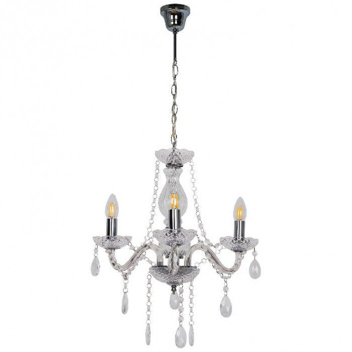 Candelabru lumanare sticla, transparent, 3xE14, finisaj lucios