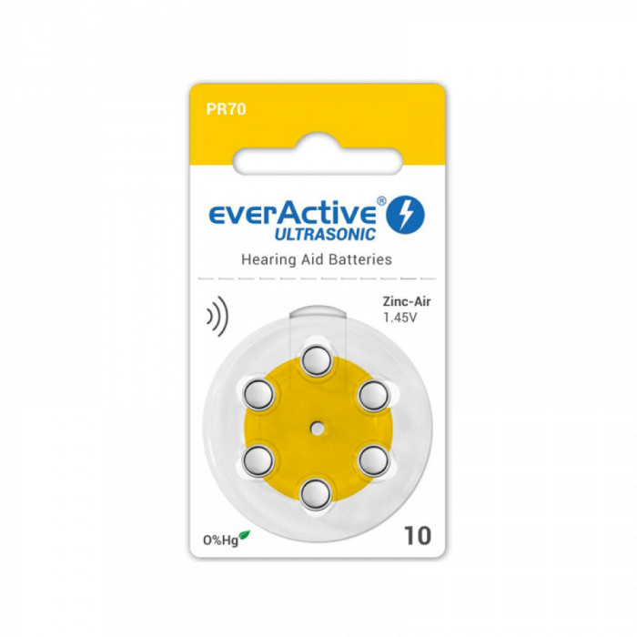 Baterii EverActive Ultrasonic 10 PR70 Zinc-Aer 1,45V Pentru Aparate Auditive Set 6 Baterii