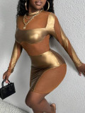 Rochie mini mulata pe corp, cu model, auriu, dama, Shein
