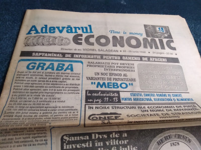 ZIARUL ADEVARUL ECONOMIC NR 18 IUNIE 1992 foto