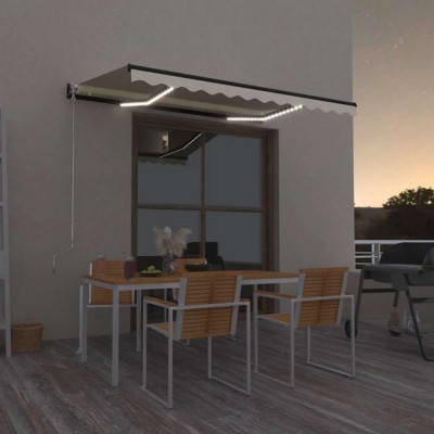 vidaXL Copertină retractabilă manual cu LED, crem, 350x250 cm 3069082 foto