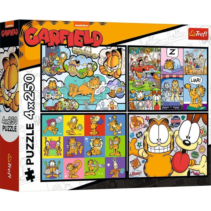 Puzzle trefl 4x250 lui garfield nu ii place ziua de luni